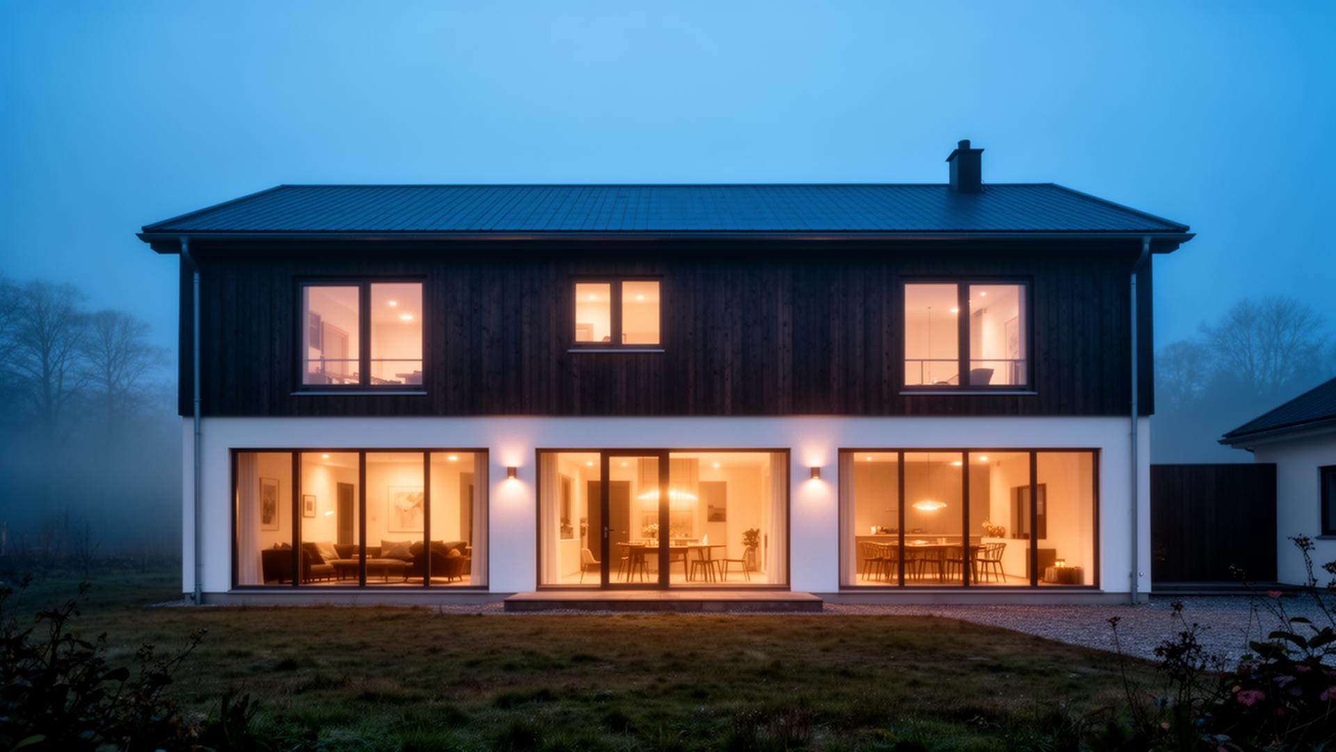Moderne dansk villa i blå time